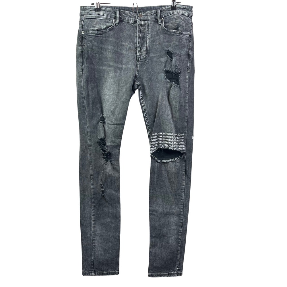 Ksubi Van Winkle Angst Plateis Ripped Jeans Mens 36 Black Skinny Button Fly